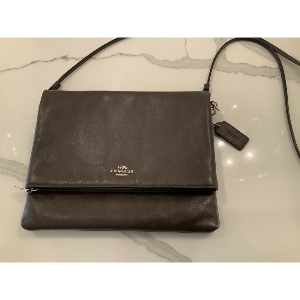 VTG Brown Foldover Coach Bag Crossbody Zipper And Magnetic